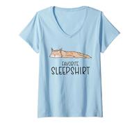 Women's Favorite Devon Rex Pajamas, Napping Cat Pajama V-Neck T-Shirt