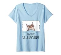Women's Favorite Devon Rex Pajamas, Napping Cat Pajama V-Neck T-Shirt