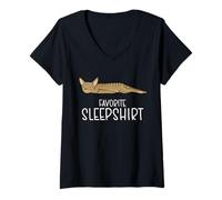 Women's Favorite Devon Rex Pajamas, Napping Cat Pajama V-Neck T-Shirt