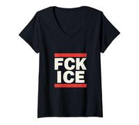 Womens FCK ICE Bold Statement Distressed Political Activism V-Neck T-Shirt