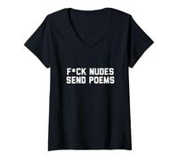 Womens FCK Nudes Send Poems - Intellectual Intellectualism V-Neck T-Shirt