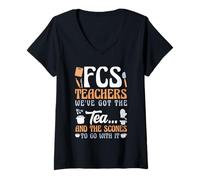 Womens FCS Teachers We've Got The Tea and The Scones Funny V-Neck T-Shirt