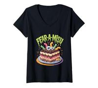 Womens Fear-A-Misu Scary Dessert Funny Worms V-Neck T-Shirt