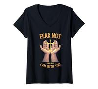 Womens Fear Not I Am with You Christian Bible Verse Isaiah V-Neck T-Shirt