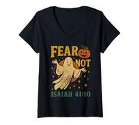 Womens Fear Not Isaiah 41:10 Christian Vintage Halloween 90s Retro V-Neck T-Shirt