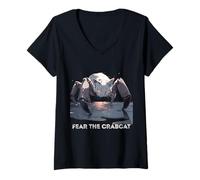 Womens Fear The Crabcat - Funny Crab cat Cryptid Cryptozoology V-Neck T-Shirt