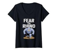 Women's Fear The Rhino T-Shirt Rhinos V-Neck T-Shirt