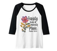 Womens Fearfully and Wonderfully Made Bible Verse Flower Christian Raglan Baseball Tee