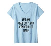 Womens Fearfully and Wonderfully Made Psalm 139:14 Bible Worth V-Neck T-Shirt