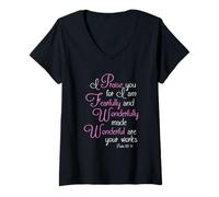Womens Fearfully and Wonderfully Made. Psalm 139:14 V-Neck T-Shirt