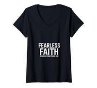 Womens Fearless Faith Standing When Storms Rise Christian V-Neck T-Shirt