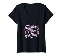 Womens Fearless Fierce and Free Strong Woman Believe in Yourself V-Neck T-Shirt