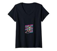 Women's Fearless to The Finish Running Motivation Design V-Neck T-Shirt