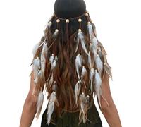Women's Feather Headband, Boho Hippie Headpiece, Headpiece, Style, Festival, Party Hair (White, One Size)