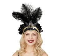 Women's Feather Headpiece Carnival Headdress 1920s Flapper Headband Sequin Costume Accessories Belly Dance Hair Band Party Fancy Dress Festival Outfit (Black, One Size)