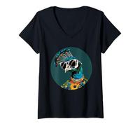 Women's Feather Peacock Lover Artwork Animal Art Blue Peacock Bird V-Neck T-Shirt