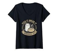 Women's Feed It Knead It Sourdough Life Bread Baker V-Neck T-Shirt
