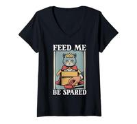 Womens Feed Me Be Spared Cat In Box Cute Funny Cat V-Neck T-Shirt