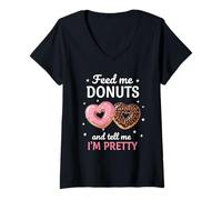 Women's Feed Me Donuts Valentine Cute Heart Donut Funny Love Quote V-Neck T-Shirt