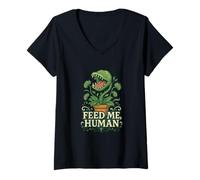 Womens Feed Me Human Funny Carnivorous Plant Lover V-Neck T-Shirt