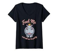 Womens Feed me hungry hippopotamus funny Chubby Hippo V-Neck T-Shirt