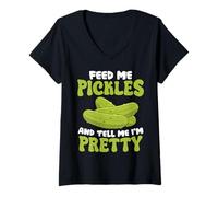 Womens Feed Me Pickles and Tell Me I'm Pretty Funny Quote Food V-Neck T-Shirt