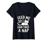 Women's Feed Me So I Can Take A Nap - Cat Lover Cute Hunger V-Neck T-Shirt