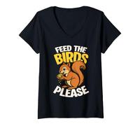 Women's Feed The Birds Please Funny Squirrel V-Neck T-Shirt