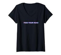 Women's Feed Your Head Psychedelic Trip Magic Mushrooms Psilocybin V-Neck T-Shirt