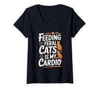 Womens Feeding Feral Cats is My Cardio, Fun for Cat Lovers V-Neck T-Shirt