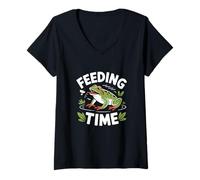 Women's Feeding Time Frog Lover Amphibian Keeper Frogs V-Neck T-Shirt