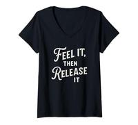 Womens Feel It Then Release Mental Health Awareness Design V-Neck T-Shirt