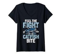Women's Feel the Fight of the Catfish Bite Catfish V-Neck T-Shirt
