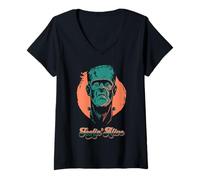 Womens Feelin' Alive Frankenstein Monster Halloween Graphic V-Neck T-Shirt