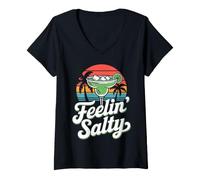 Women's Feelin’ Salty Margarita Retro Funny Beach Cinco De Mayo V-Neck T-Shirt