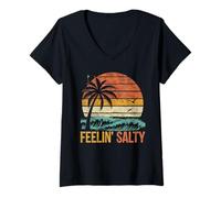 Womens Feelin Salty Tshirt Beach Summer Vacation Vintage 70s Retro V-Neck T-Shirt