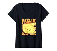 Women's Feelin' Un-Brie-Lievable Cute Cheese Pun V-Neck T-Shirt