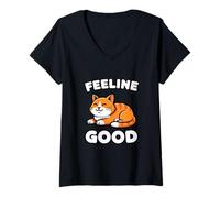 Womens Feeline Good Cat Lover Quote for Feline Friends V-Neck T-Shirt