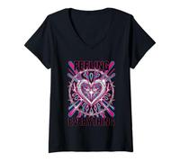 Women's Feeling Everything Tribal Heart Y2K Airbrush Art V-Neck T-Shirt
