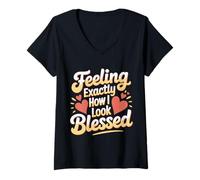 Womens Feeling Exactly How I Look Blessed Inspirational - V-Neck T-Shirt