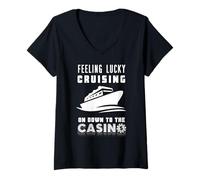Womens Feeling Lucky Cruising On Down to The Casino, Funny Gambling V-Neck T-Shirt