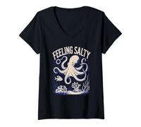 Women's Feeling Salty Vintage Octopus Kraken Design V-Neck T-Shirt