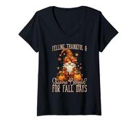 Womens Feeling Thankful & Gnome-Blessed for Fall Days Thanksgiving V-Neck T-Shirt