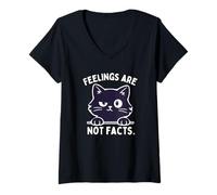 Women's Feelings are Not Facts Cat Lover Therapist Coping Skills V-Neck T-Shirt