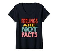 Womens Feelings Are NOT Facts - Pink Feminine Funny Quote Design V-Neck T-Shirt