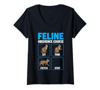 Women's Feline Obedience Course Funny Cat Training V-Neck T-Shirt