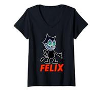 Women's Felix The Cat Glowing Neon - Retro 1920s Cyber Aesthetic V-Neck T-Shirt