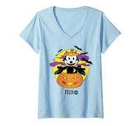 Women's Felix The Cat Jack-O’-Lantern Halloween V-Neck T-Shirt