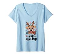 Womens Feliz Navi-Dog - Christmas Joy on Four Paws V-Neck T-Shirt