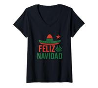 Womens Feliz Navidad Funny Mexican Christmas V-Neck T-Shirt